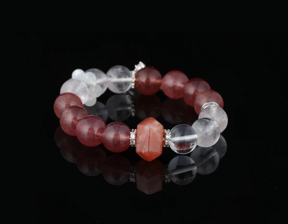 草莓晶白水晶手鍊 天然能量石生辰石定制 招桃花旺人緣手串