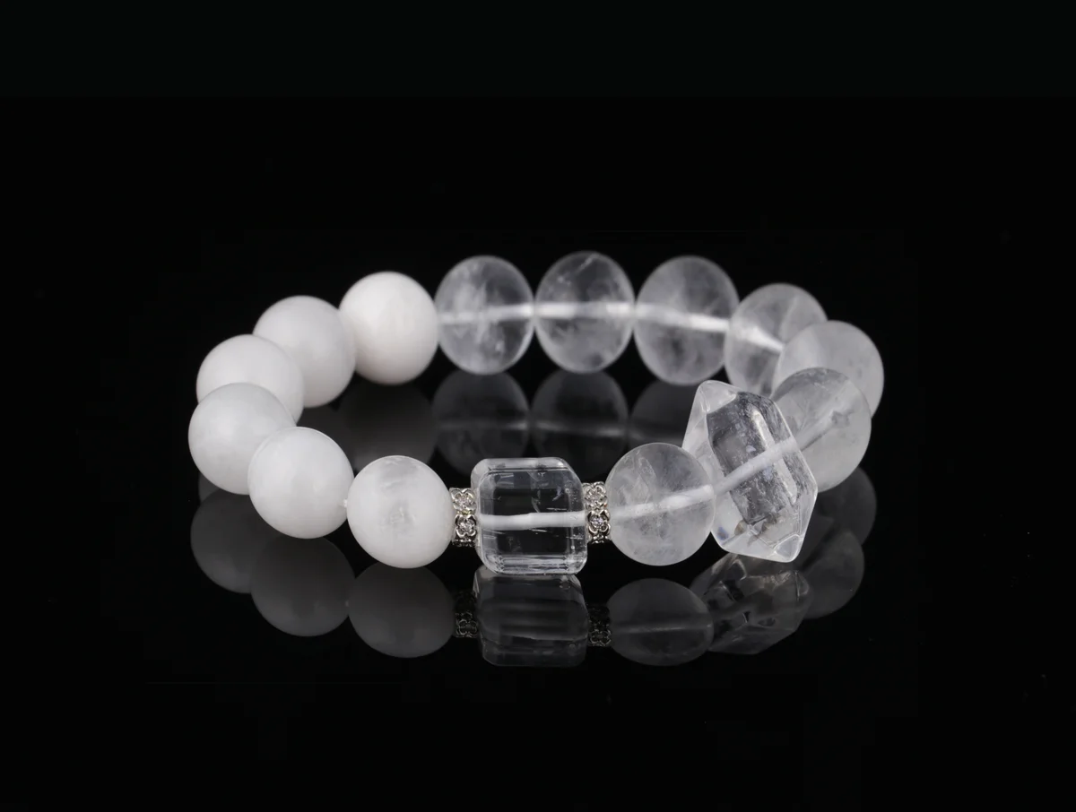 白阿塞白幽靈天然水晶手串 生辰定制招財轉運手鍊 能量石手串