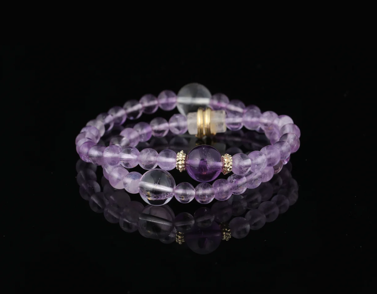 天然紫水晶白水晶手串 生辰五行定制 招財助眠能量手鍊 送禮自用