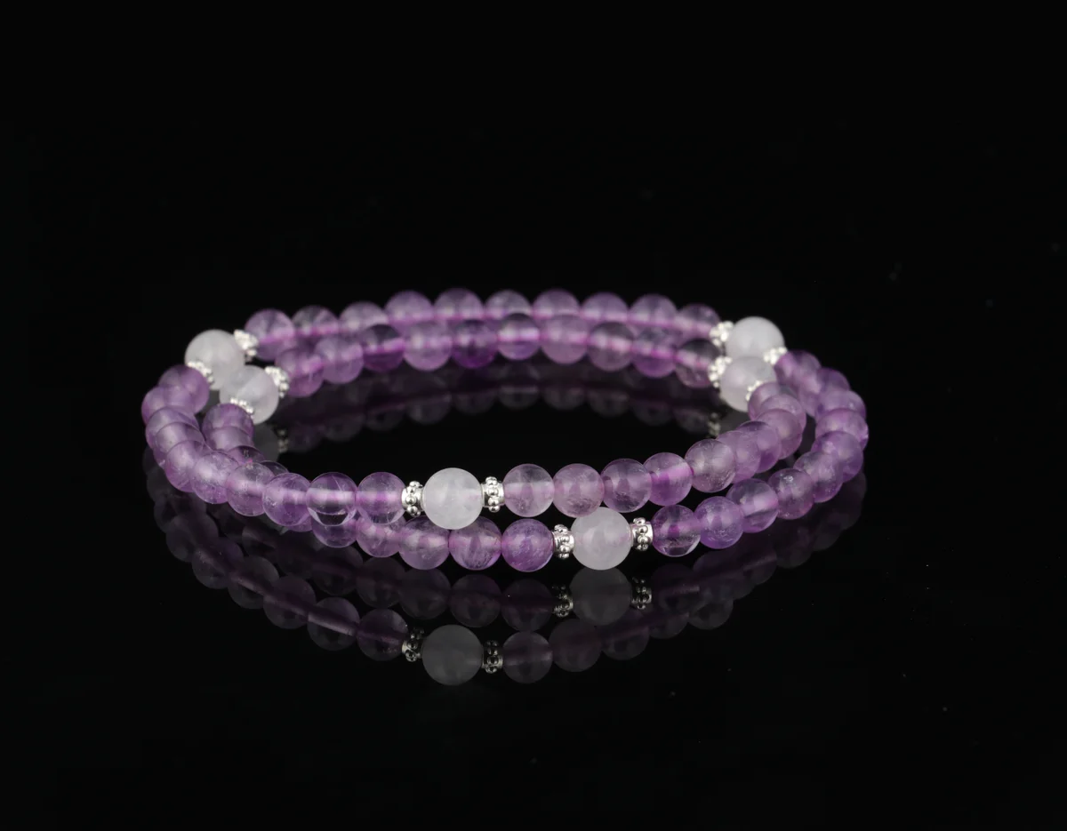 天然紫水晶白幽靈手串 疊戴款生辰定制 招財旺事業助眠能量水晶