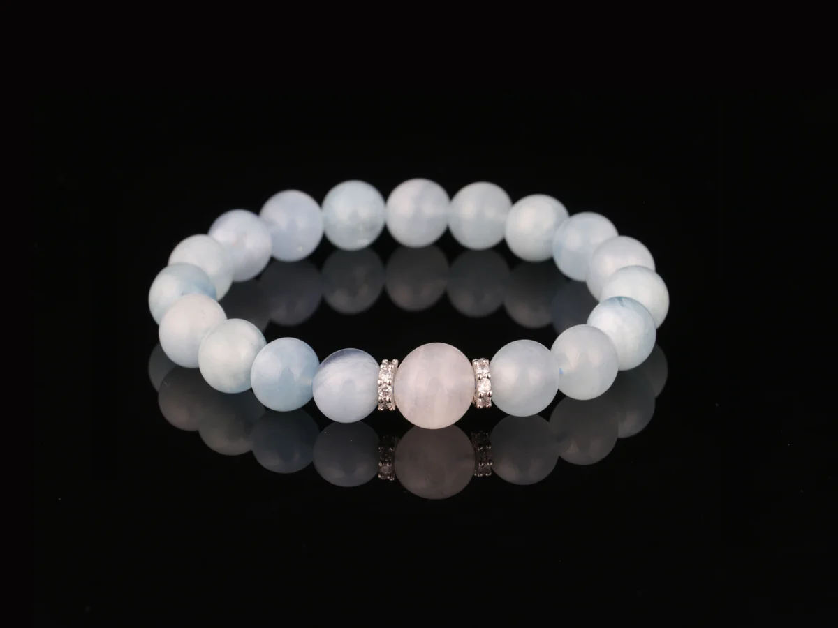 天然藍月光白阿賽水晶手串生辰定制招財助眠轉運能量手鏈