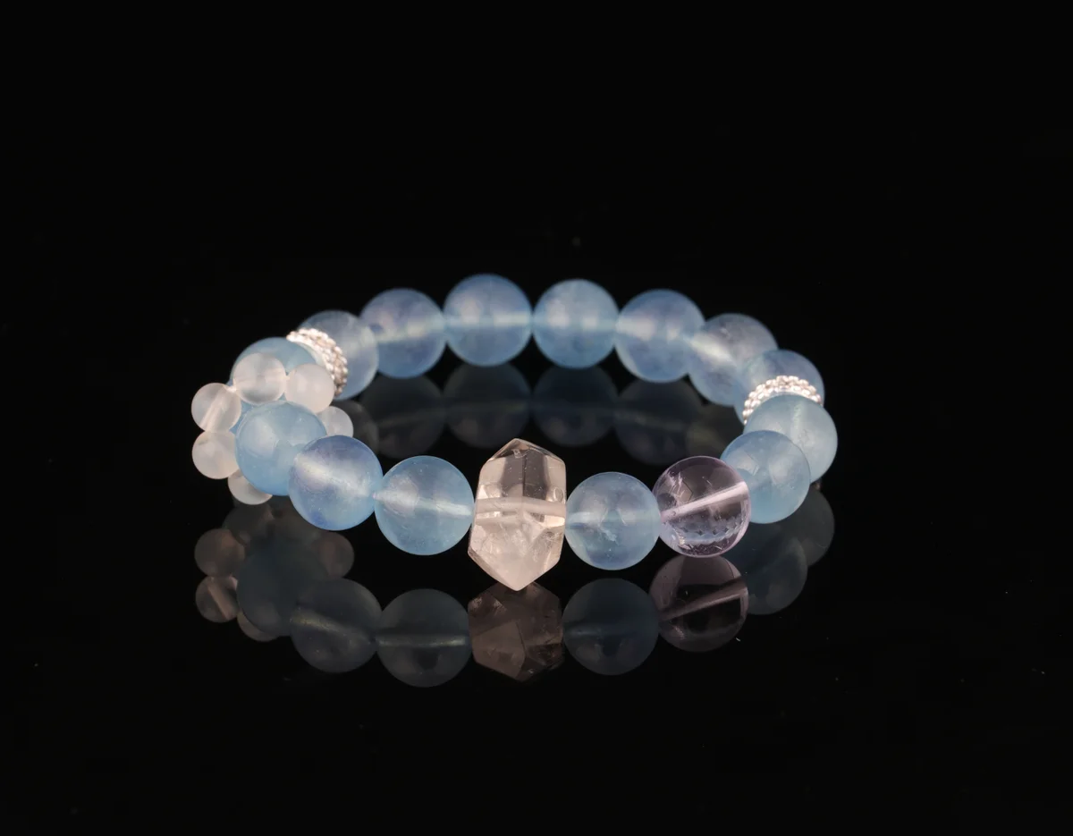 天然海藍寶紫水晶白水晶手串 能量手鍊招財助眠辟邪轉運