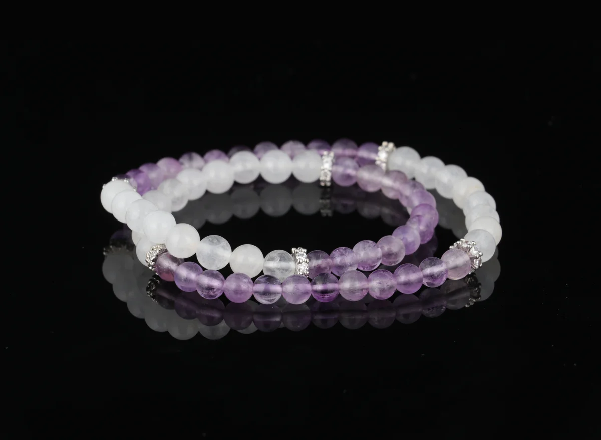 天然紫水晶白阿塞手鍊 疊戴款能量顯化手串 招財轉運助眠天然水晶