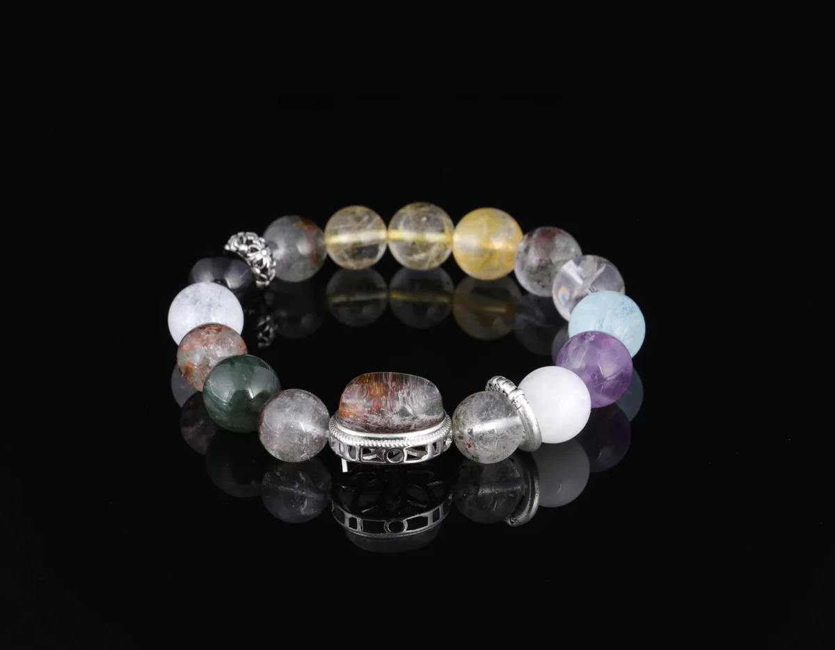 天然水晶手鏈 花幽靈海藍寶紫晶金髮晶多寶能量串 招財轉運助眠生辰石訂製