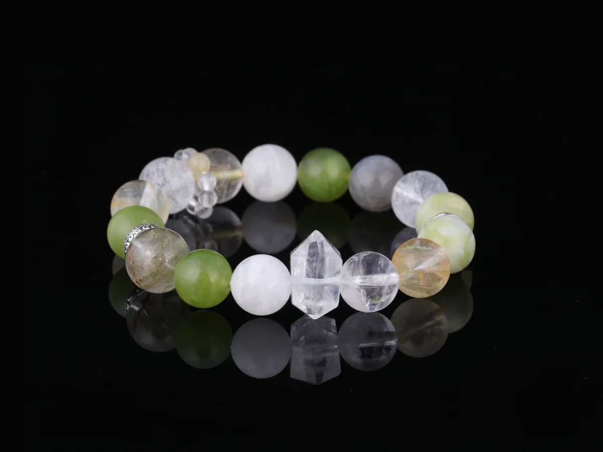 天然金髮晶手鍊 黃膠花水晶婚紗幽靈青提 招財旺事業能量手串