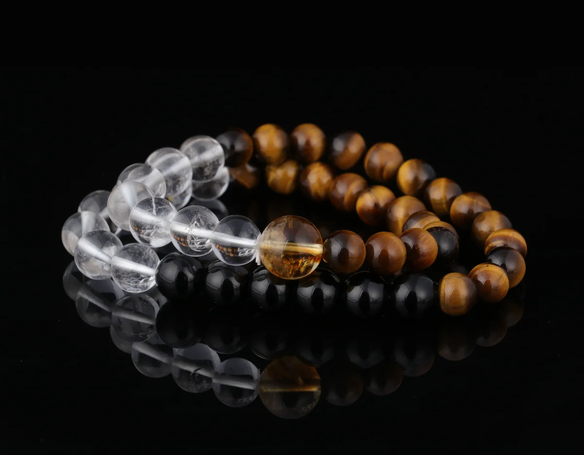 天然黃虎眼白水晶黑曜石手鍊 疊戴款生辰訂製 招財轉運辟邪能量石