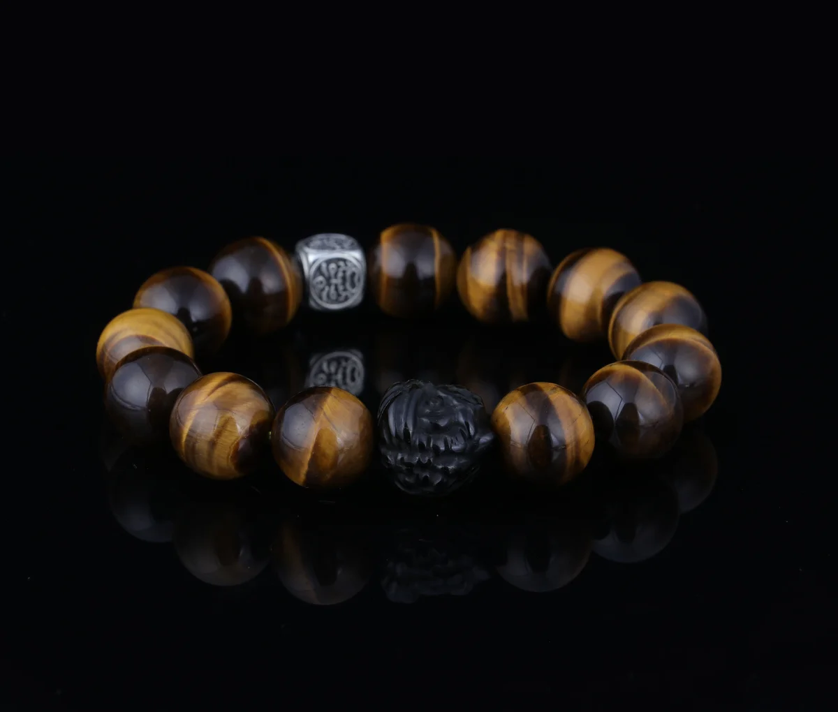 黃虎眼貔貅手鍊天然水晶銀曜石招財轉運辟邪男士本命年送禮必備