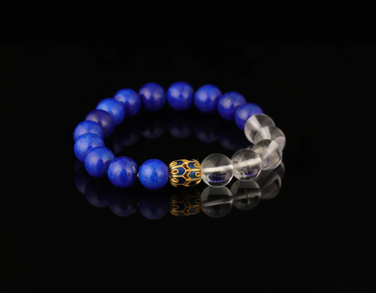 天然青金石白水晶手串 生辰五行定制 招財助眠能量手鍊