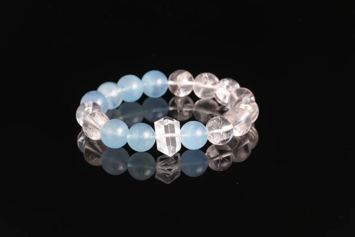 天然海藍寶白水晶手串生辰石訂製能量手鍊送禮自用