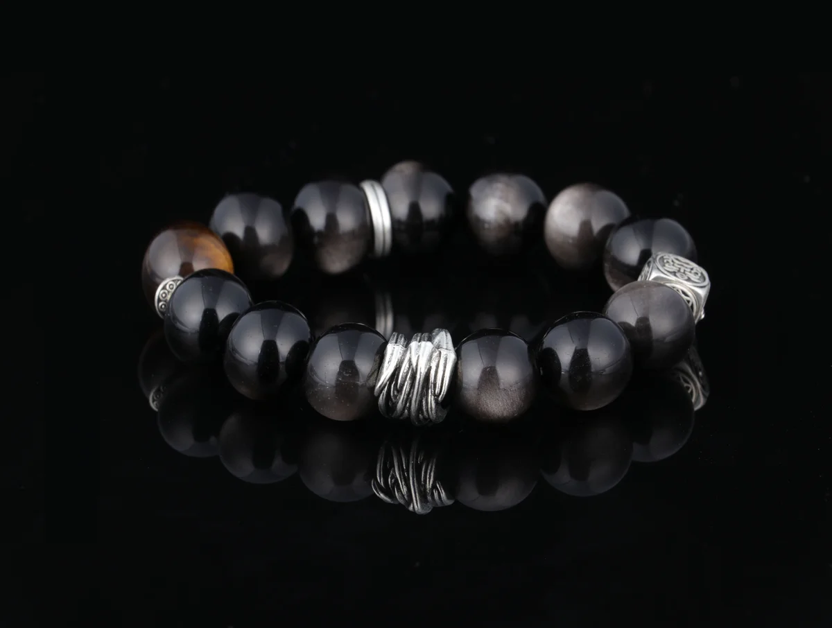 天然虎眼石手串銀曜石定制生辰石專屬能量手鏈招財轉運辟邪