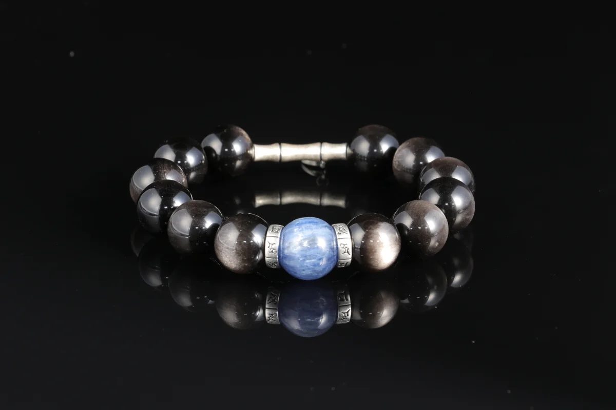 天然銀曜石海藍寶手串生辰訂製 招財辟邪能量水晶手鍊送禮自用