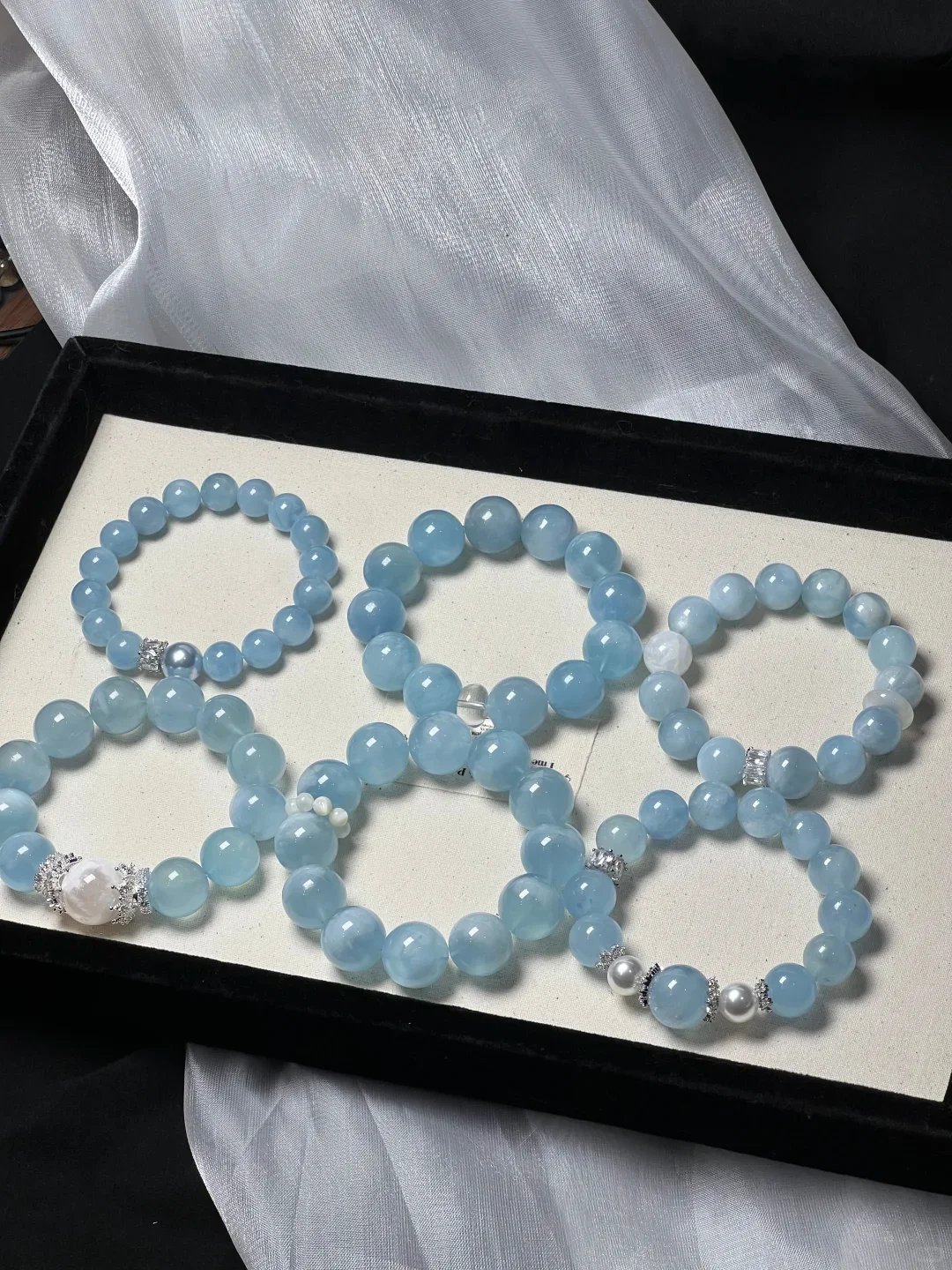 天然海藍寶水晶手鍊補水能量手串玉髓高級感訂製